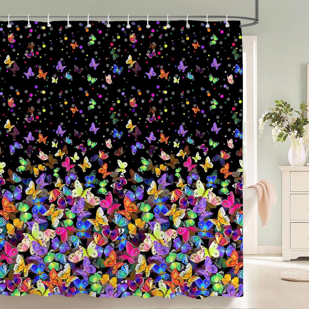 Beautiful Butterfly Shower Curtains Waterproof Fabric Floral Bath Curtains For Bathroom Bathtub Bathing Cover With Hooks