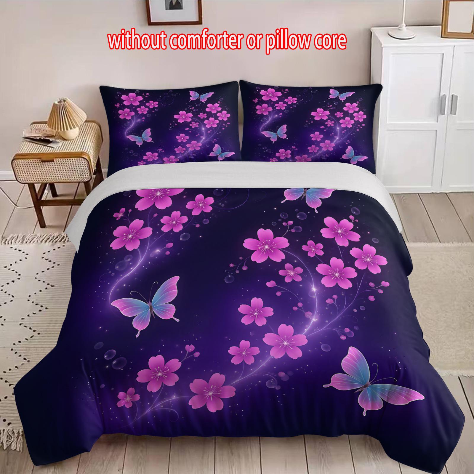 

Purple Butterfly Three-Piece 3D Digital Printing Quilt Set cover 90 * 200 + and 50 * 75 * 1
