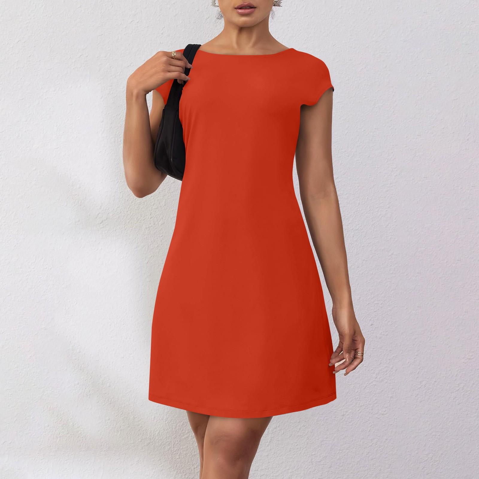 

Женское летнее повседневное платье-футболка с открытой спиной и короткими рукавами, вечерние платья с круглым вырезом M красный