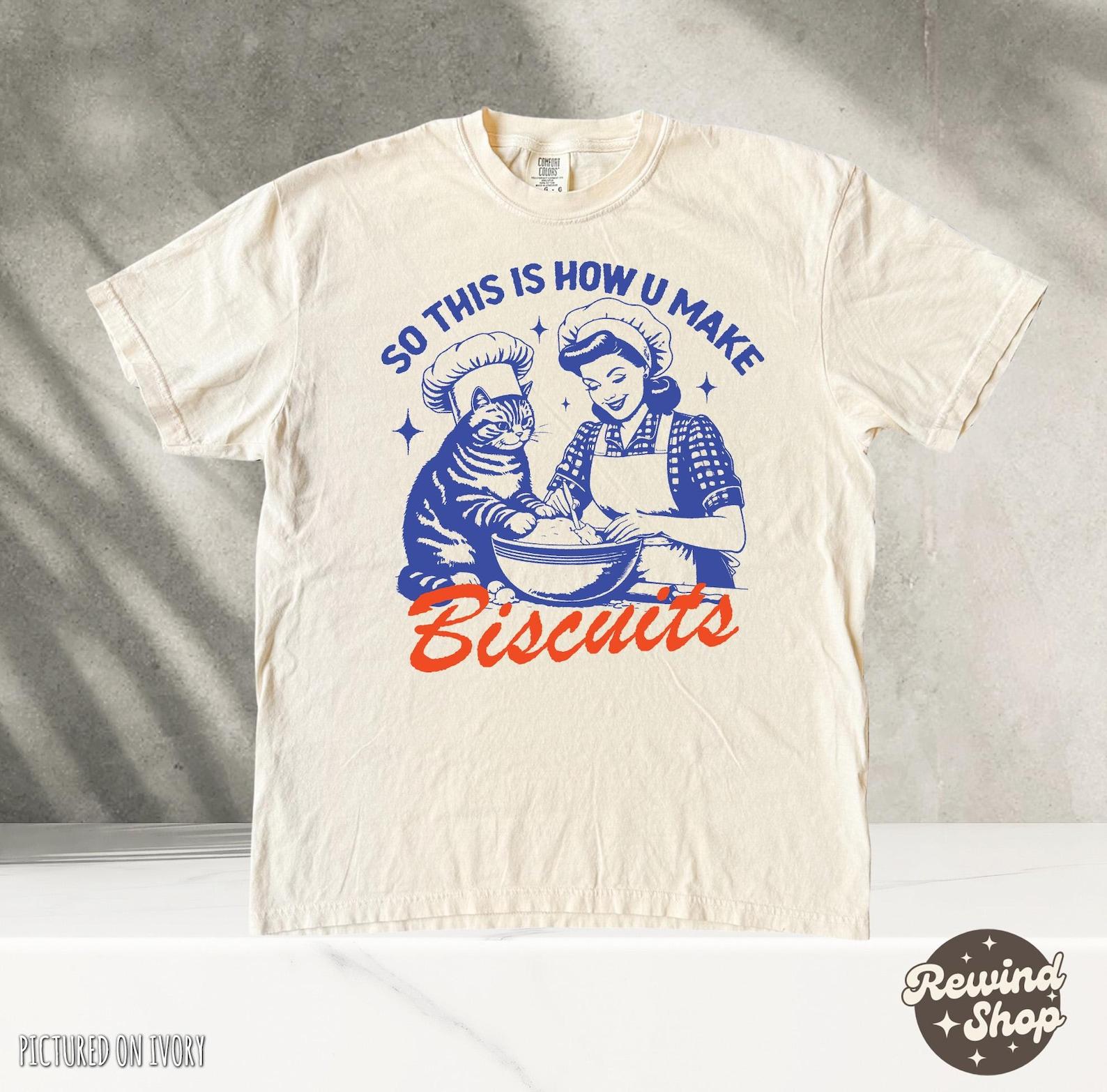 Comfort Colors® Retro Cat Biscuits Tshirt, Funny Cat Mama Shirt, This Is How You Make Biscuits Vintage, Cat Lover Graphic Tees,Vintage Shirt M