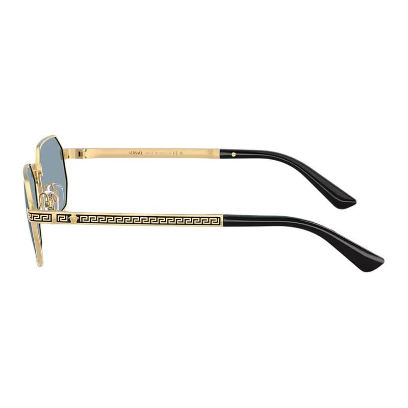 Versace Simple personalized design metal rectangular sunglasses same style for men and women, gold 55942766 VE2297-Gold frame/blue lens 54