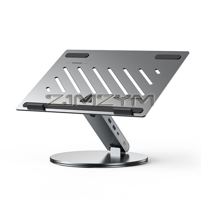 Aluminum Laptop Base Containing 6 In 1 USB Type C 360 Degree Rotating Adjustable Laptop Cooling Support