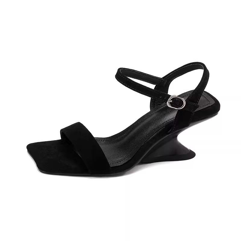 Straight Strap Sandals Women French Retro Temperament Wedge Heel High Heels Women Fashion Simple Summer
