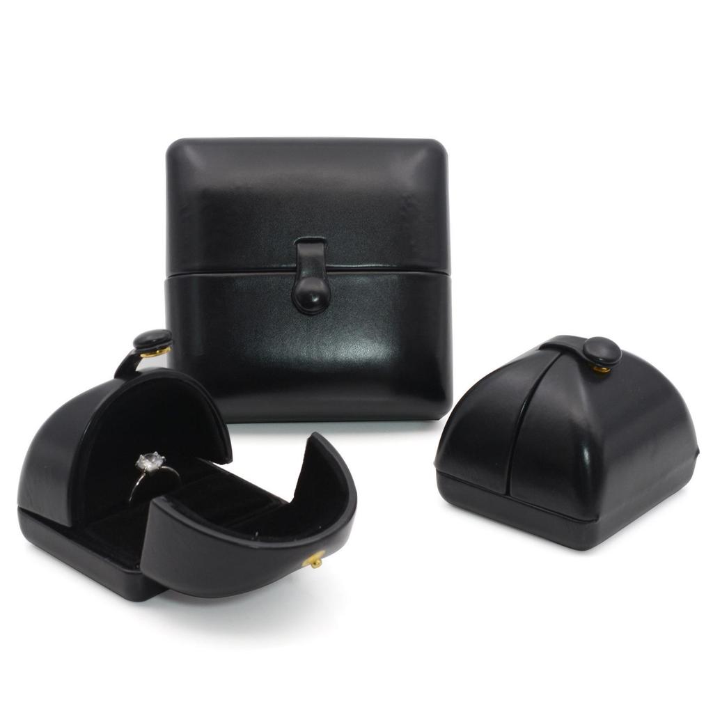 Black Leather Dual-Opening Jewelry Box for Rings, Earrings, Necklaces, and Bracelets
