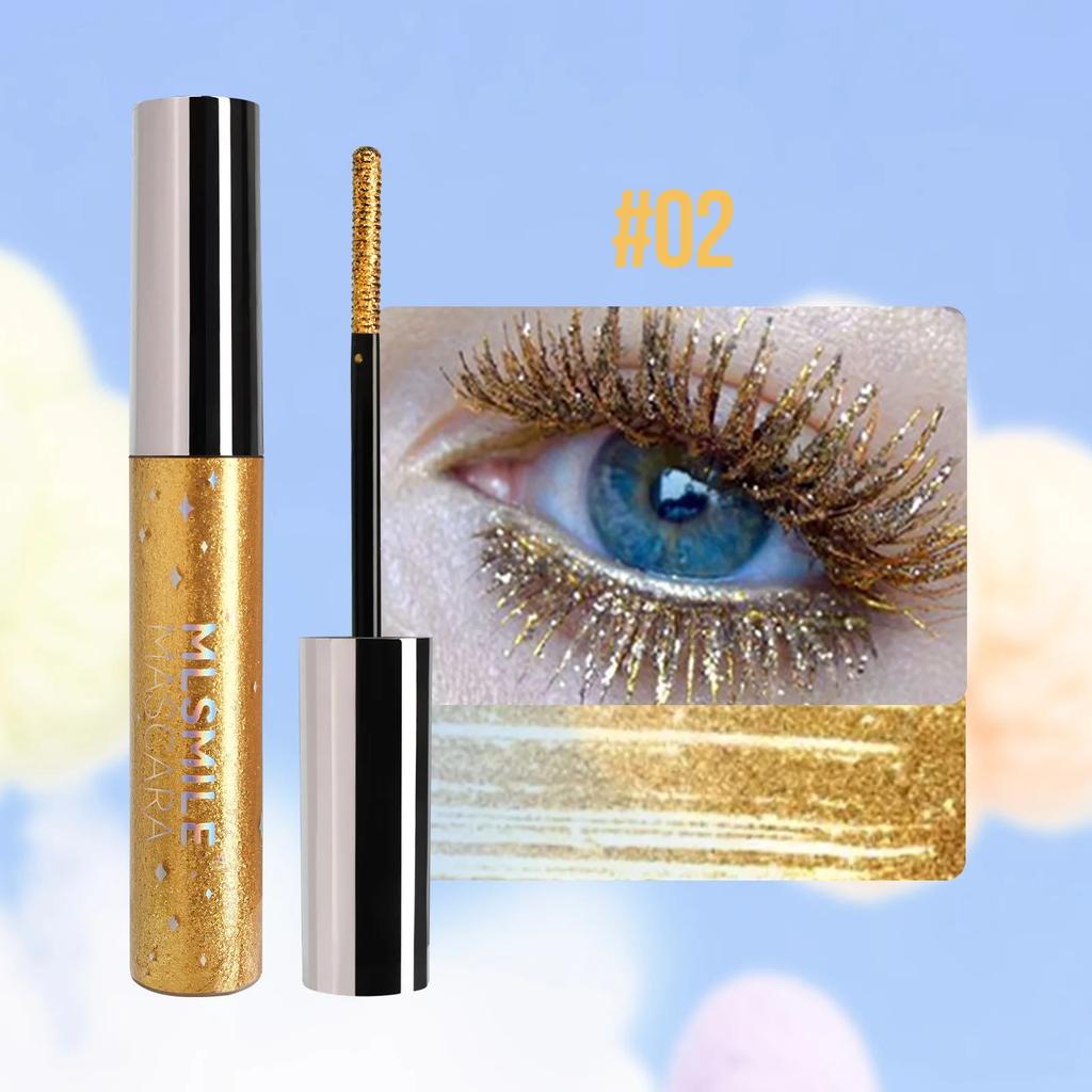 Sparkling Gold Diamond Mascara Glitter Pearlescent Small Metal Bar Waterproof Fast Dry Eyelash Curl Extension Christmas Makeup