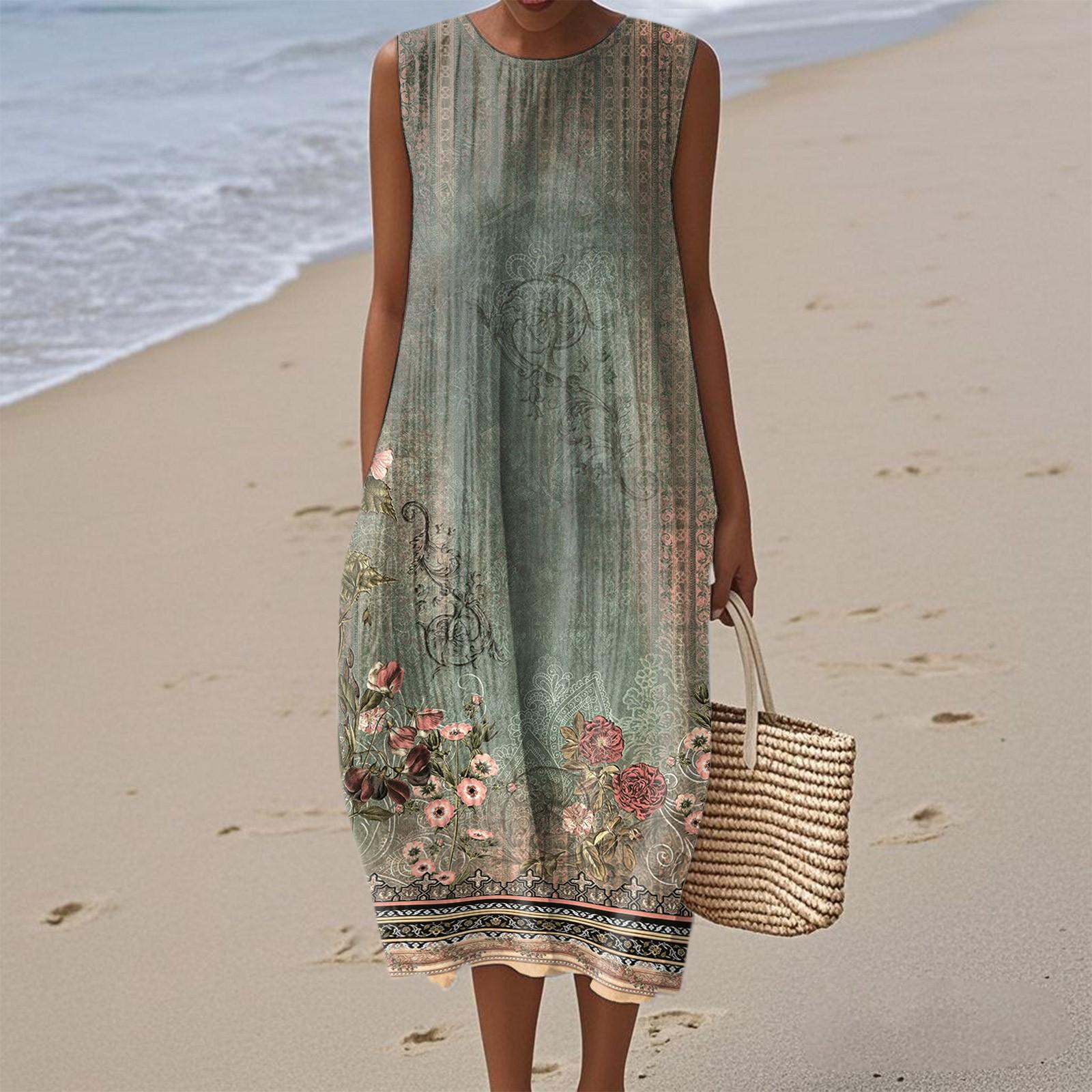 

Женское модное повседневное платье без рукавов с круглым вырезом и цветочным принтом, элегантное, темпераментное S