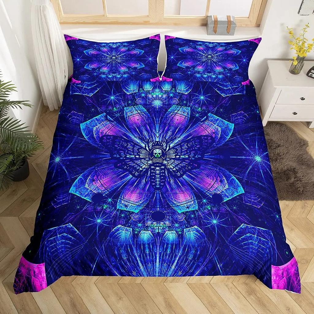 Conjunto de Capa de Edredom Borboleta Roxa Completo Jogos de Cama Borboletas Capa de Edredom Galáxia Para Mulheres,Capa de Colcha Psicodélica Deslumbrante