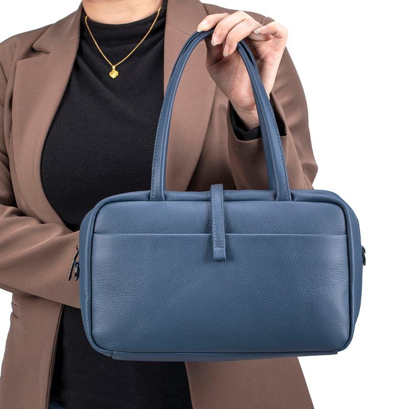 Neue koreanische Version, Unterarmtasche, Rindsleder erste Schicht, tragbare Boston-Damentasche, Schulter-Umhängetasche, weiche Ledertasche für Pendler.