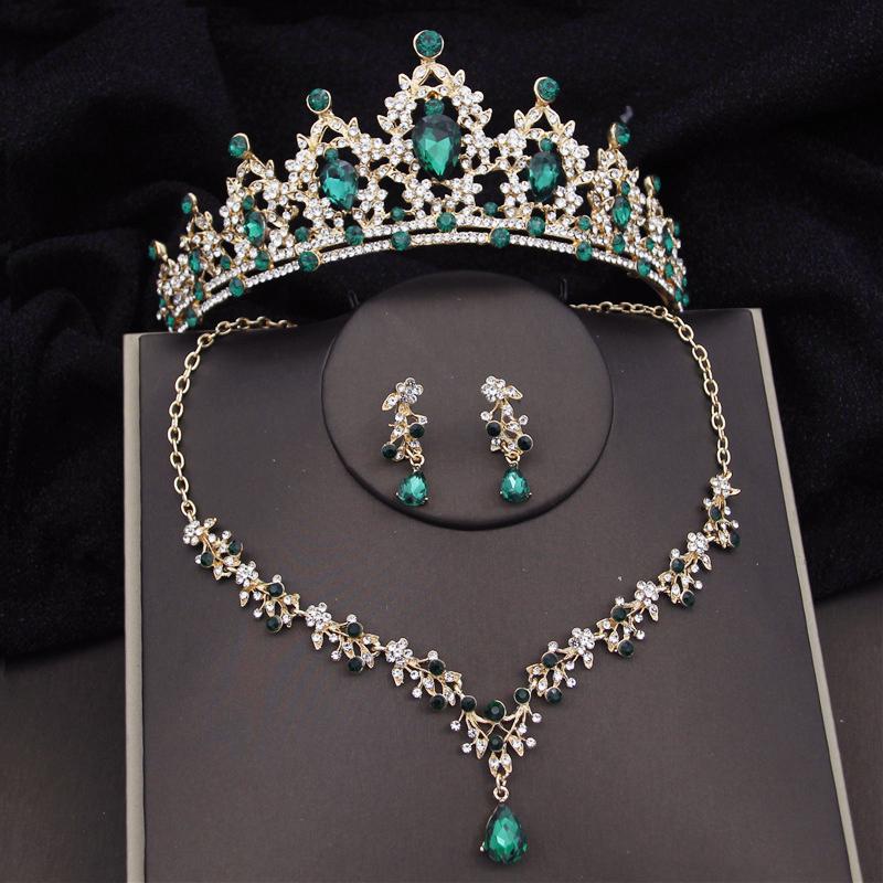 Barock Silberfarben Brautschmuck-Sets Krone Ohrringe Halsband Halskette Set für Frauen Hochzeitskleid Tiaras Brautschmuck-Set