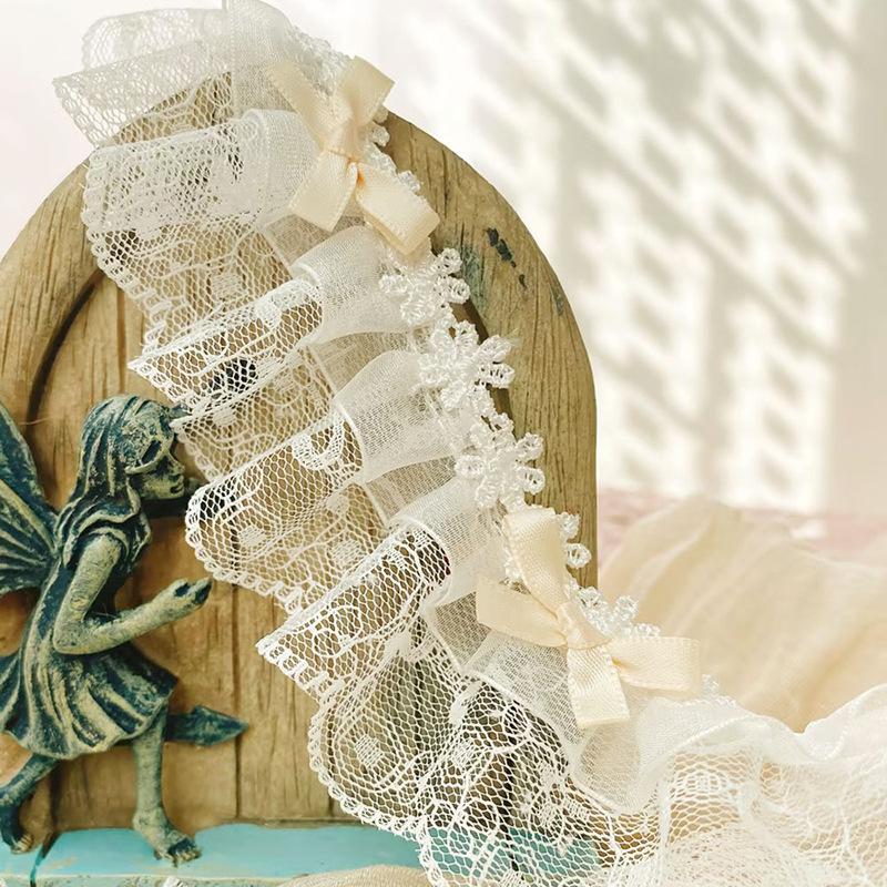 

1 ярд Лента Элегантный Бант Кружево Тканая Лента DIY Материал 4,5 см Аксессуары для Одежды бежевый