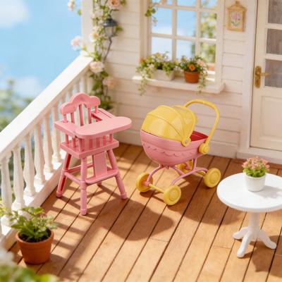 Yousheng Mini-Puppenwagen und Hochstuhl-Set für Puppen, realistischer Baby-Spielzeug-Puppenwagen, leicht, tragbar, ABS-Kunststoff, Puppenzubehör für Kinder