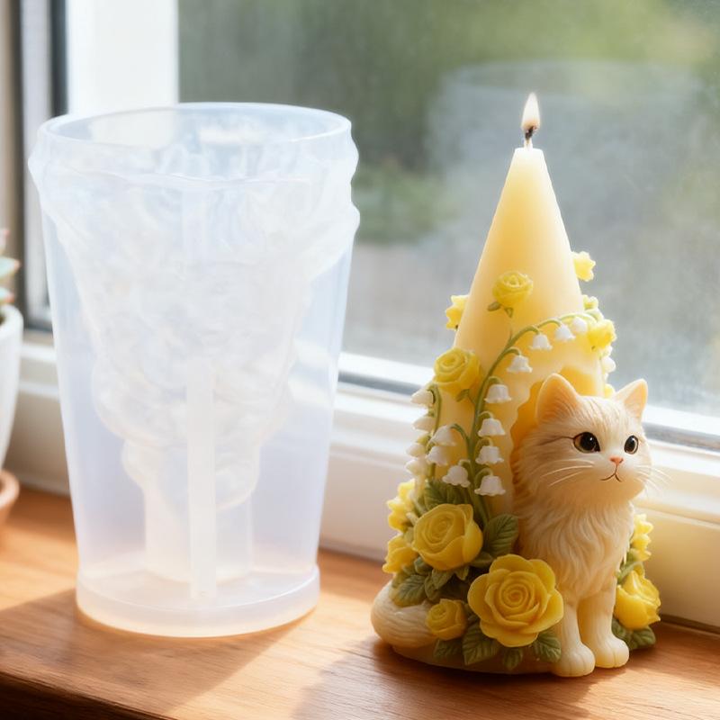 Scented Candle Mold Silicone Cat-Shaped Mold Resin Casting Kit Realistic Silicone Mold For Craft Workshops Candle Making Home