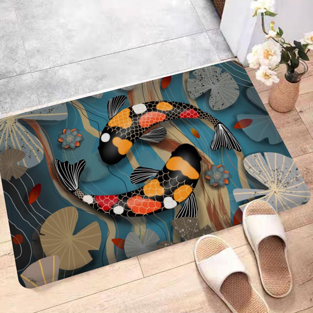 Japanese Koi Fish Door Mat Washable Non-Slip Living Room Sofa Chairs Area Mat Kitchen Bedside Area Rugs