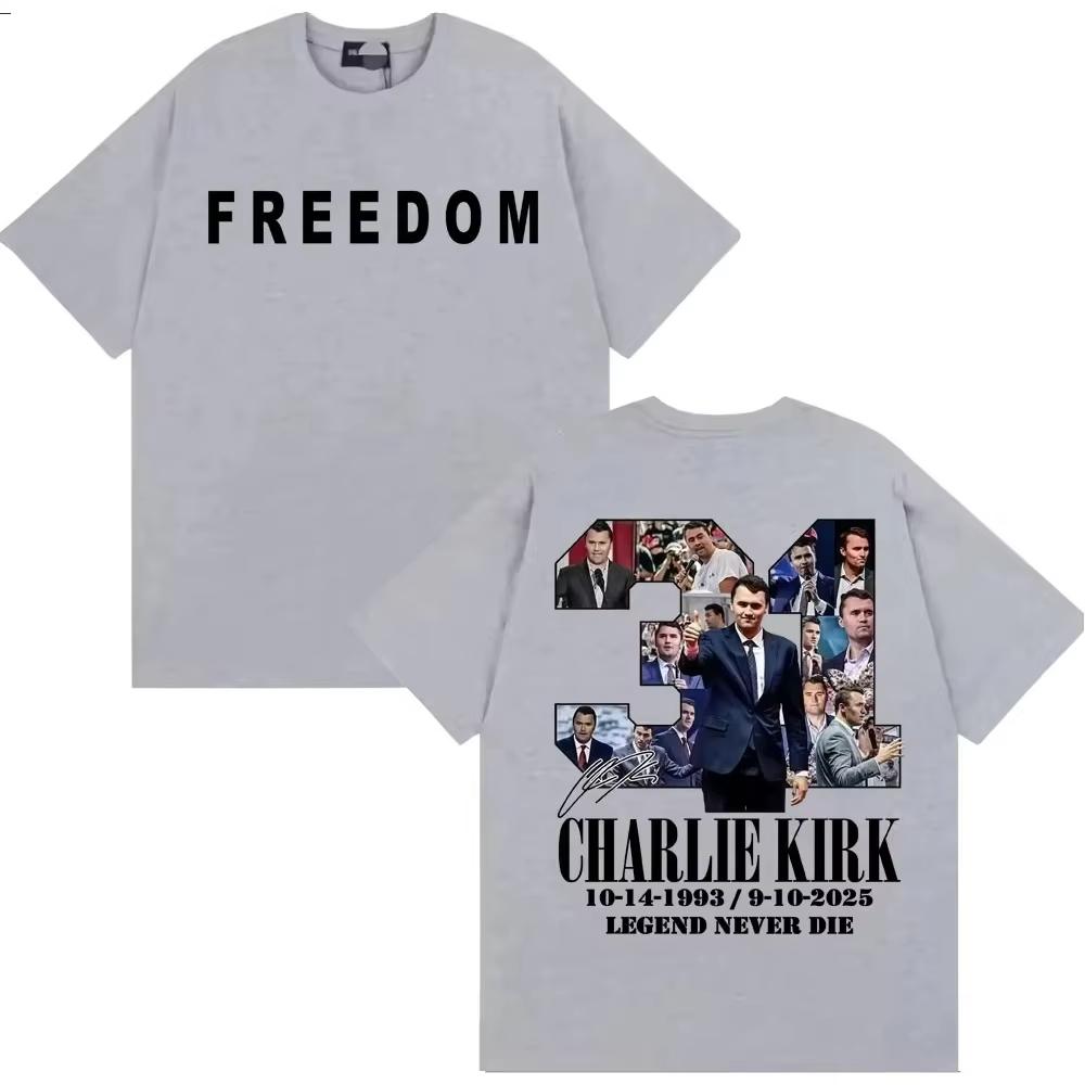 Justice for Charlie Kirk Legend Never Dies T Shirt Freedom Speech Protest T Shirt Unisex Fashion Summer Casual High Quality Top