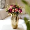 Home Decor  for Indoor Living Room | Best Gift for Birthday Valentine's Day |Golden Full Hammered Oblong Shape 1 Large Pcs (Flower Not Included)