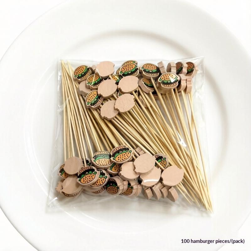 100Pcs Disposable Fruit Stick Snack Skewers Hamburger Garnish Bamboo Sticks Party Buffet Food Picks Bento Tool A2