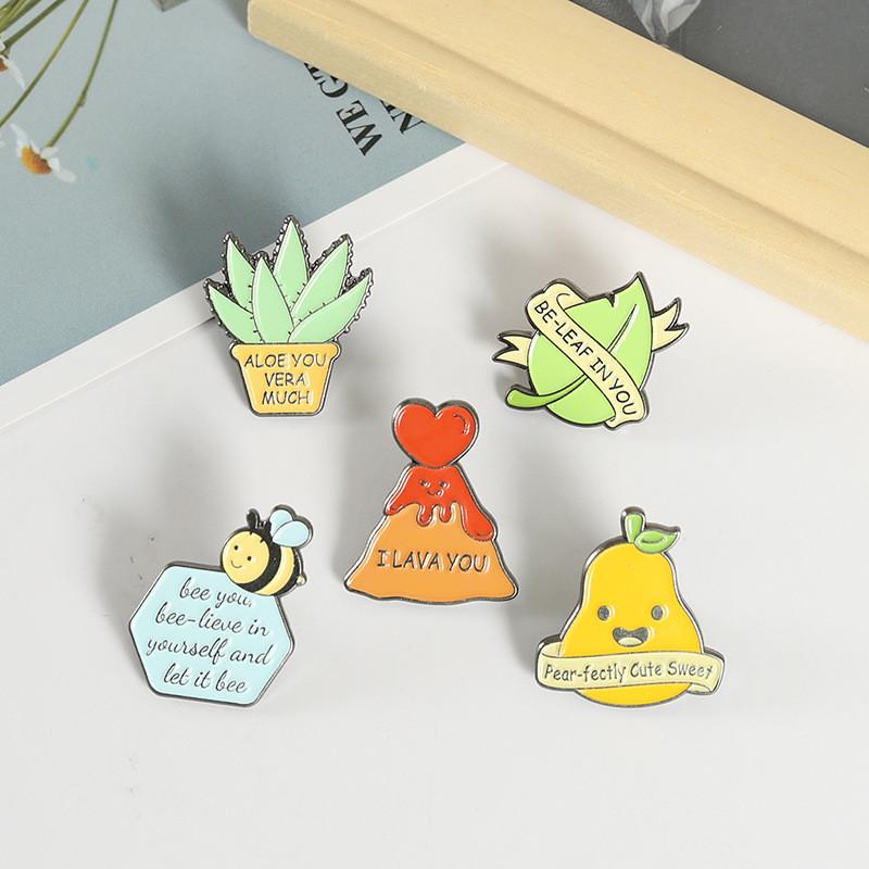 Creative Cartoon Style Pear Volcano Aloe Vera Design Alloy Brooch For Unique Fashion Accessories