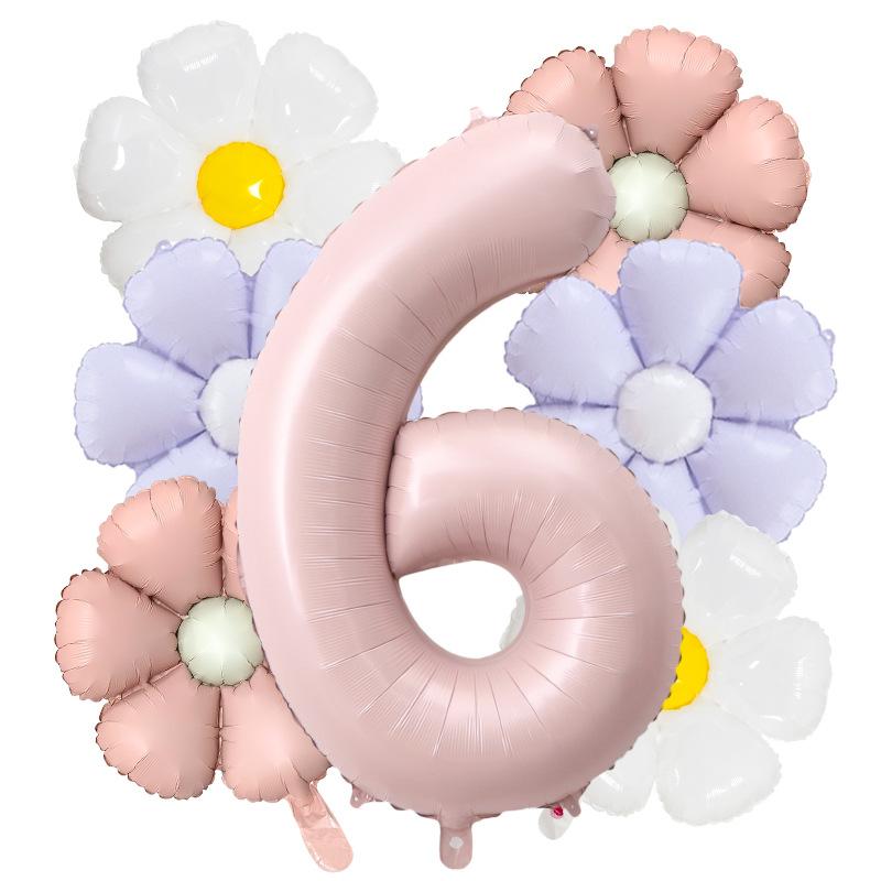 7pcs Matte Finish Daisy Balloon Number Wedding Decor Birthday Party Decoration Aluminum Foil Balloon Baby Shower Decorations