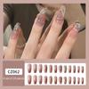 24 Pcs Glossy Nude Pink Heart Press On Nails with Water Drop Rhinestones - Medium Length Valentine's Day False Nails for Women and Girls