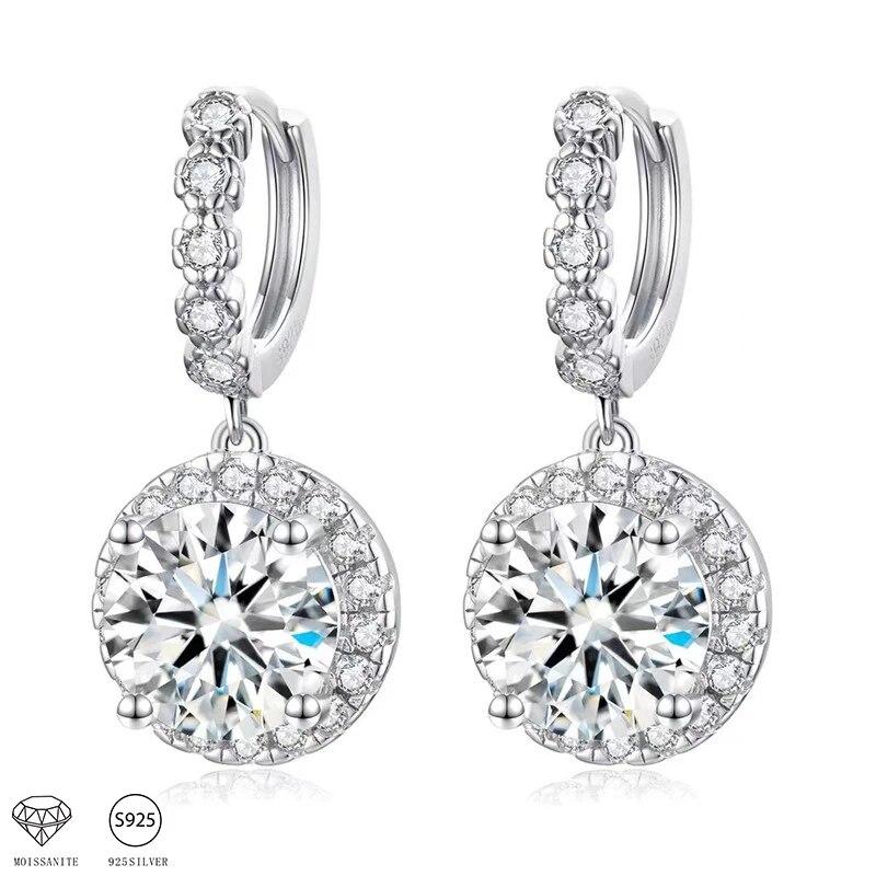 S925 Sterlingsølv 1-2 karat Moissanite rund veske øredobber Design Mote Lys Luksus Nisje High-Hnd Casual Lady Gave