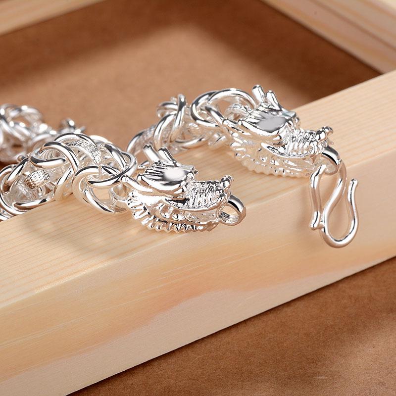 Men's Frosted & Polished Dragon Head Hand-Woven Bracelet In Retro Copper-Plated Silver