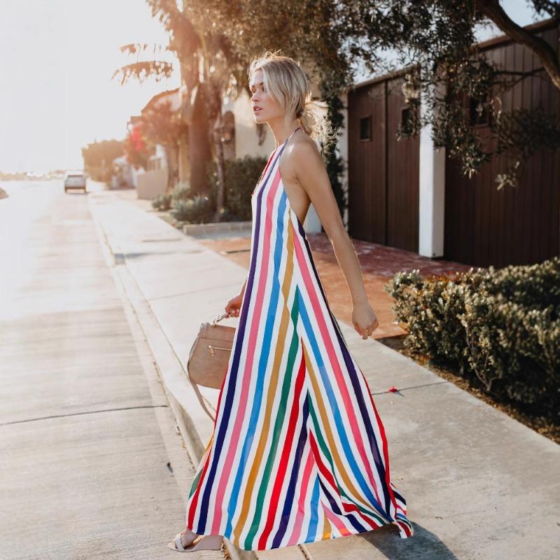 Women's Summer Halter Sleeveless V-neck Halter Print Dress