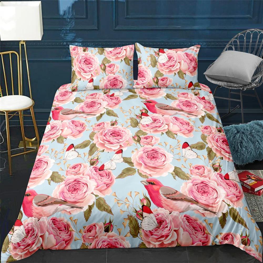 3D Flower Printed King Queen Duvet Cover Orange Beautiful Floral Bedding Set For Girl Women Plant 2/3Pcs Polyester Quilt Cover