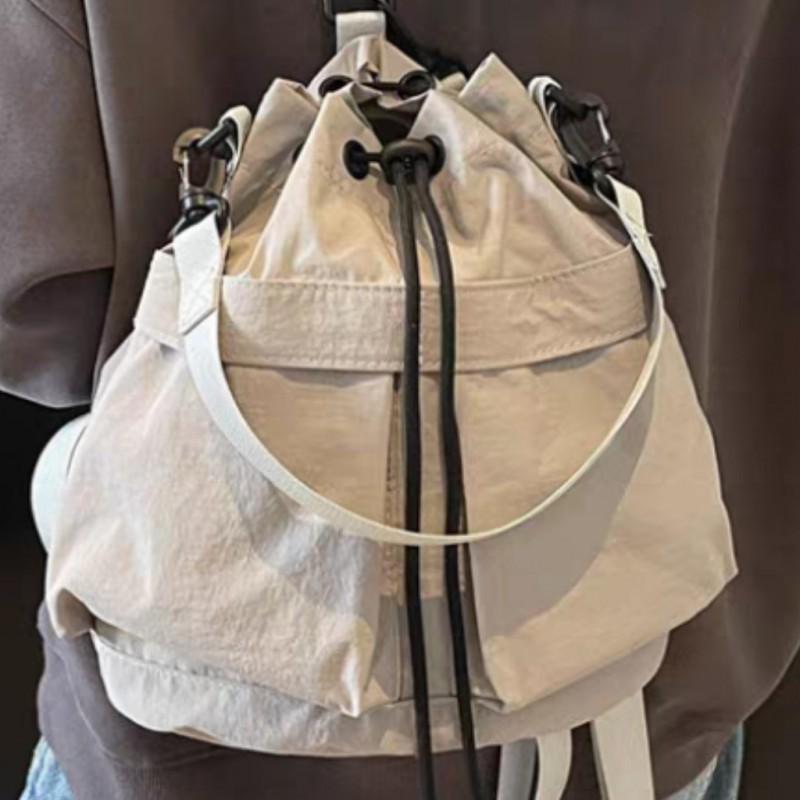 Canvas Bag Women's Niche Design One-shoulder Bucket Korean Style Ins Multi-function Backpack