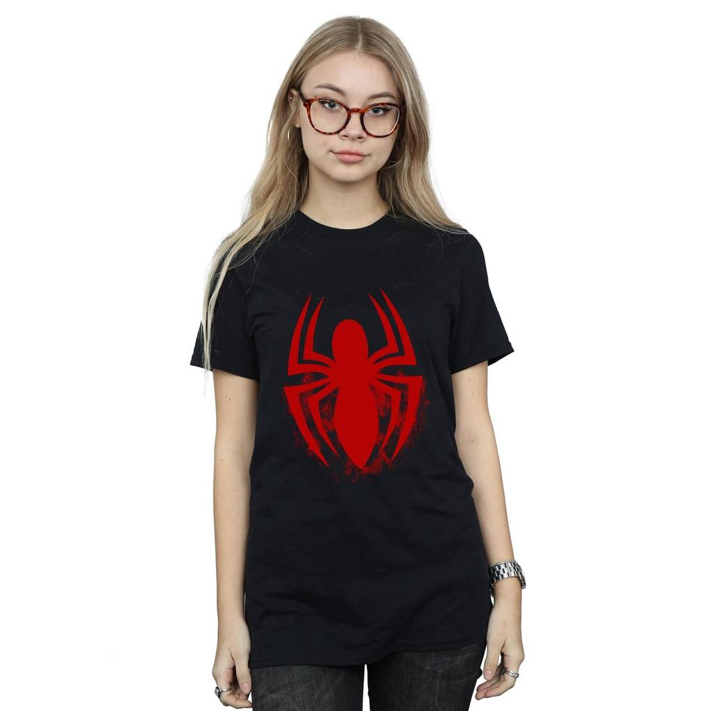 Marvel Womens/Ladies Spider-Man Logo Emblem Cotton Boyfriend T-Shirt