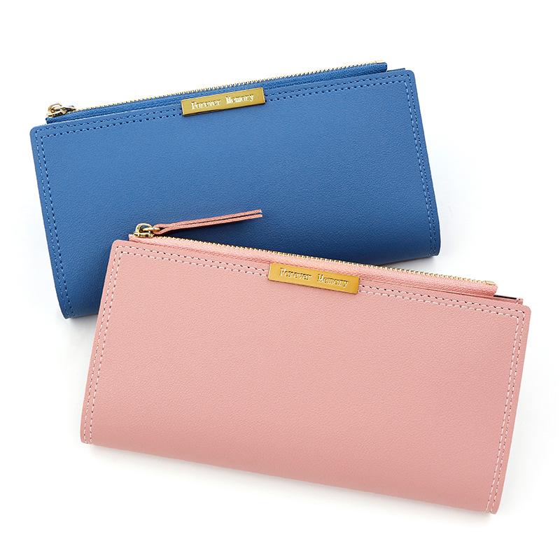 Korean Style Women's Long Bi-fold Wallet & Card Holder with Zippered Coin Purse