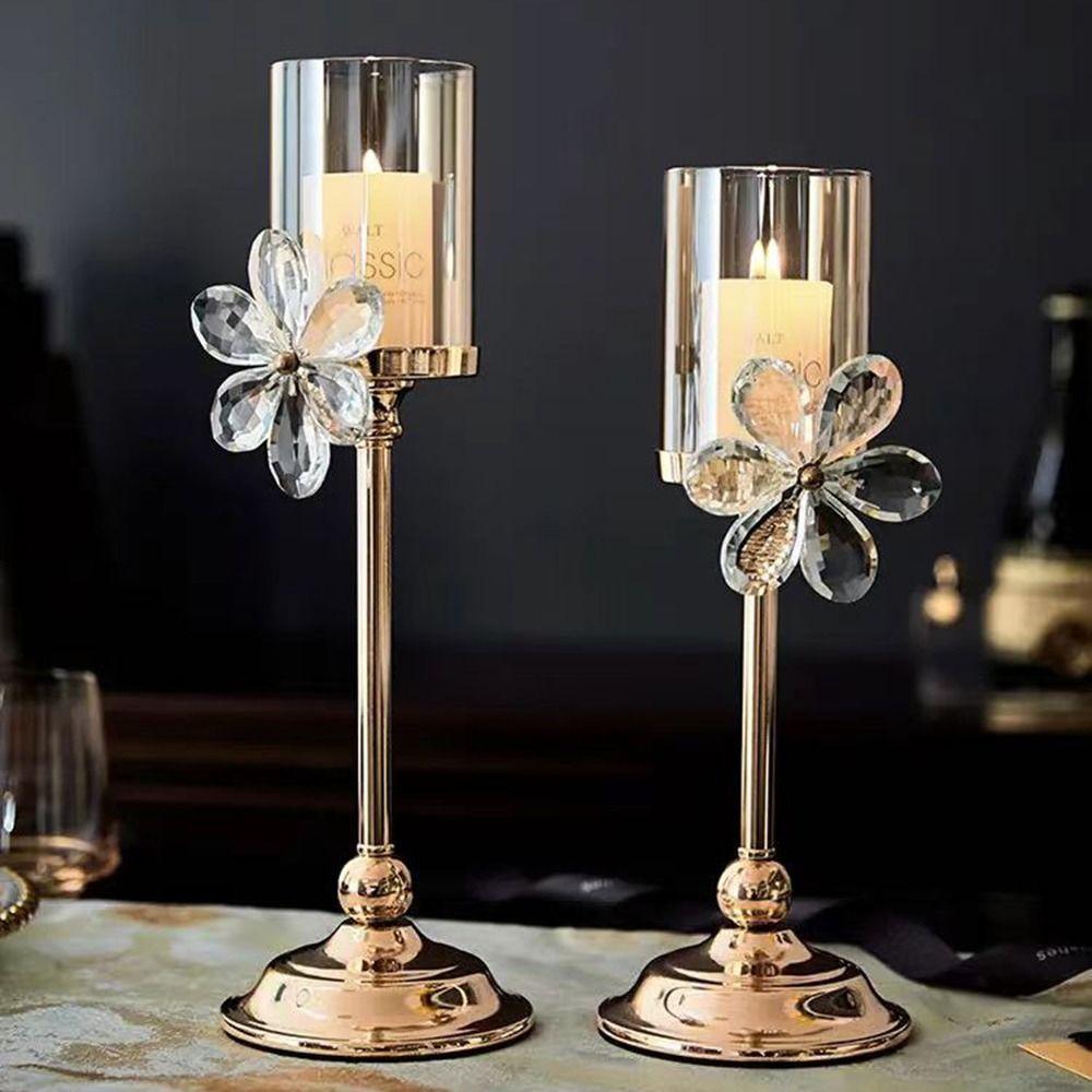 Anti-slip Petal Glass Candlestick Crystal Romantic Candles Stand Bedroom