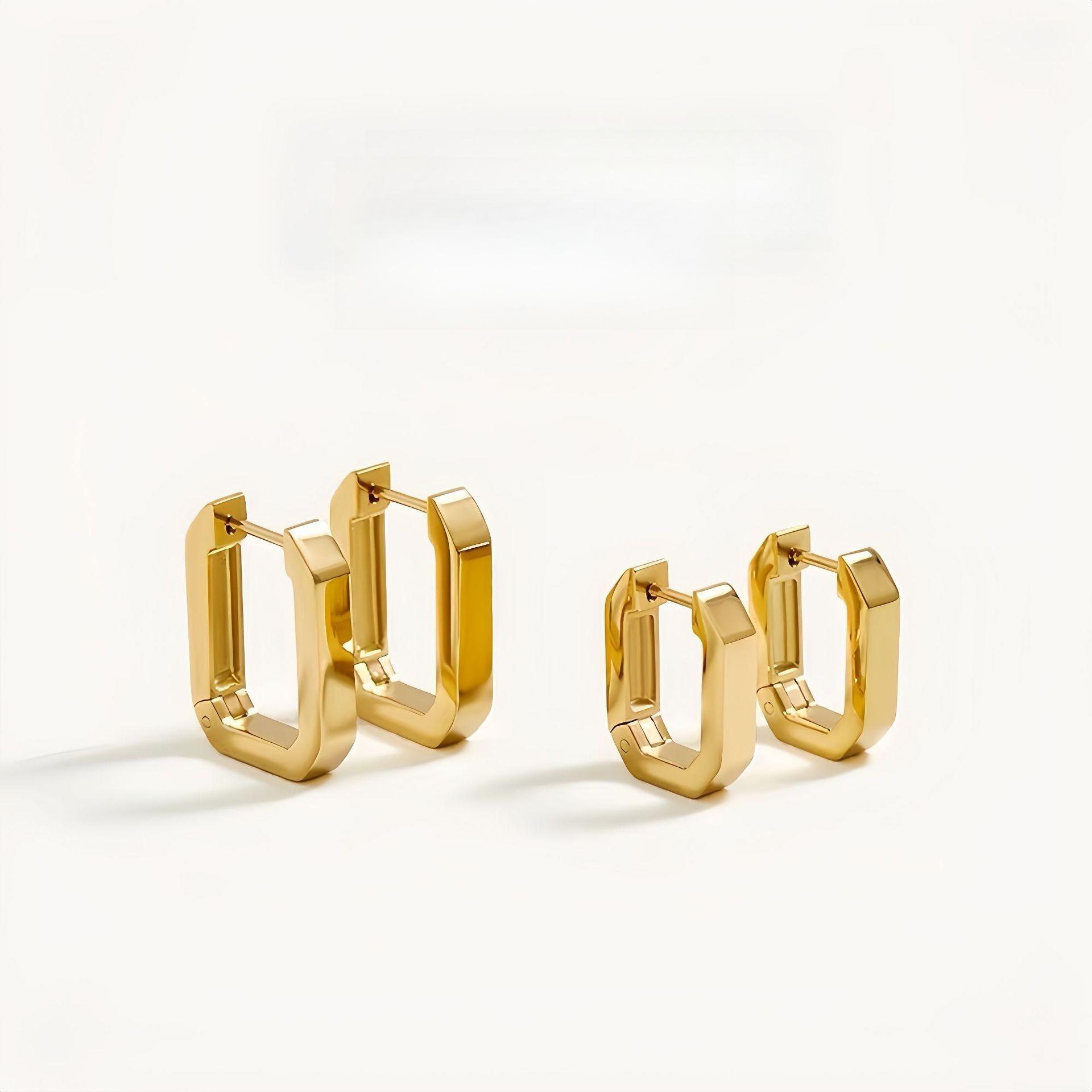 Minimalist Earrings Women s Niche Design Rectangular Cold Wind Temperament Light Luxury Earrings Ear Buckles large золотой