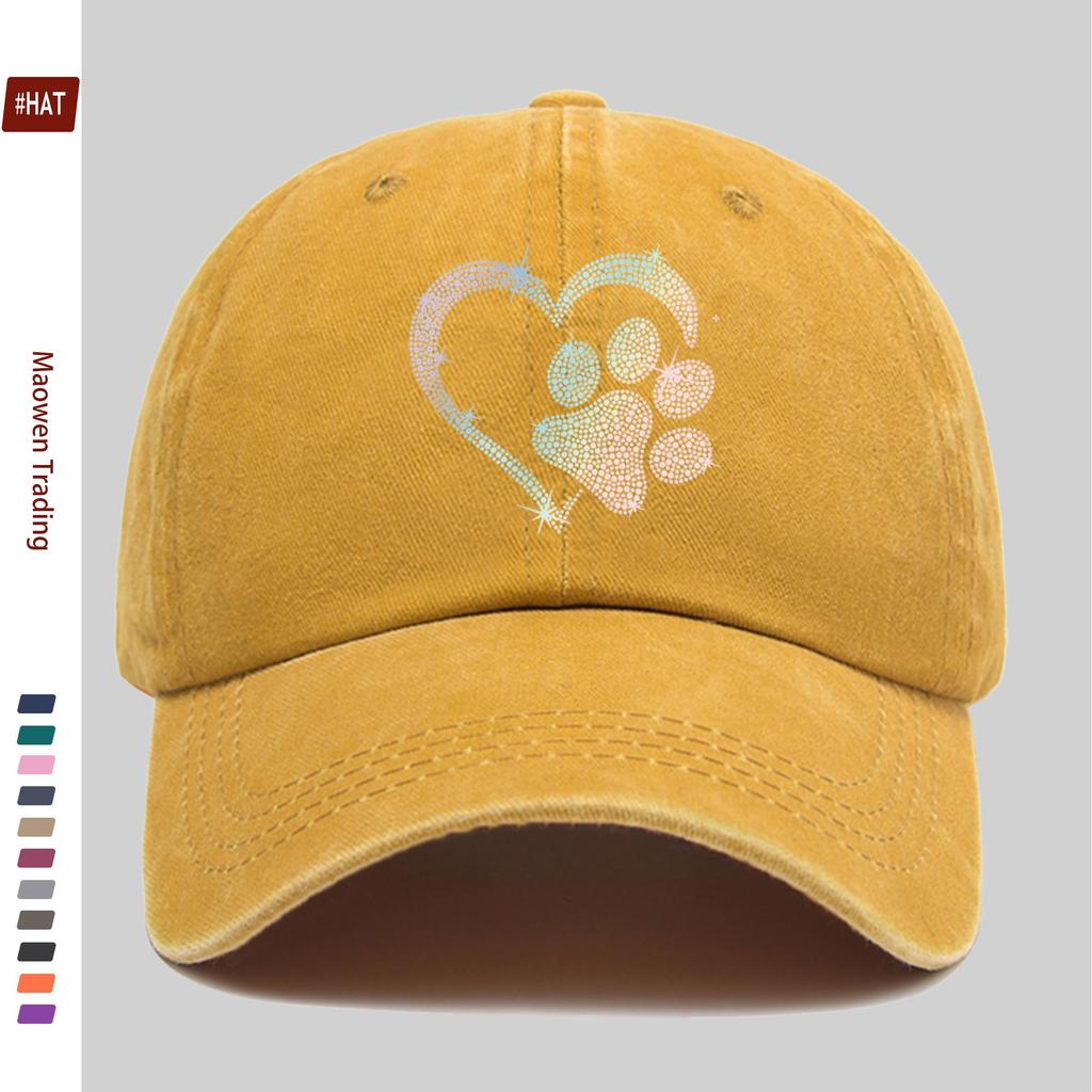 pc Gradient Hot Drilled Heart Dog Paw Print Baseball Cap Casual Design Decorative Hat Comfortable Lightweight Headwear Adjus