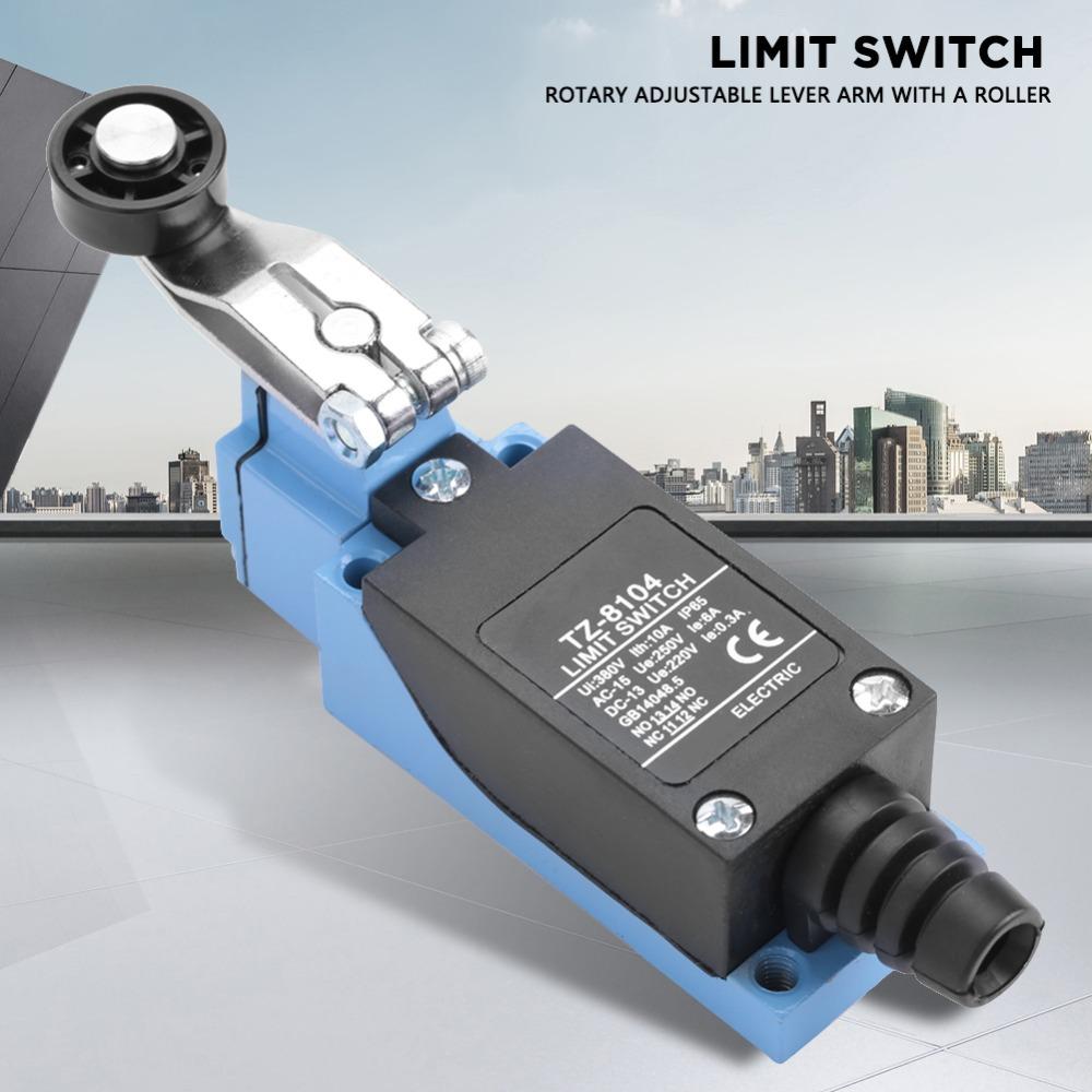 TZ-8104 Momentary Limit Switch 6A 250V 1NC+1NO Roller Lever Switch Roller Lever Arm with Screws Enclosed Actuator Automation