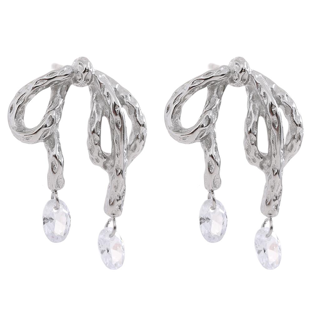 

Yhpup Stylish Stainless Steel Bowknot Drop Cubic Zirconia Stud Earrings Women Gold Color Delicate Korean Fashion Jewelry Gift