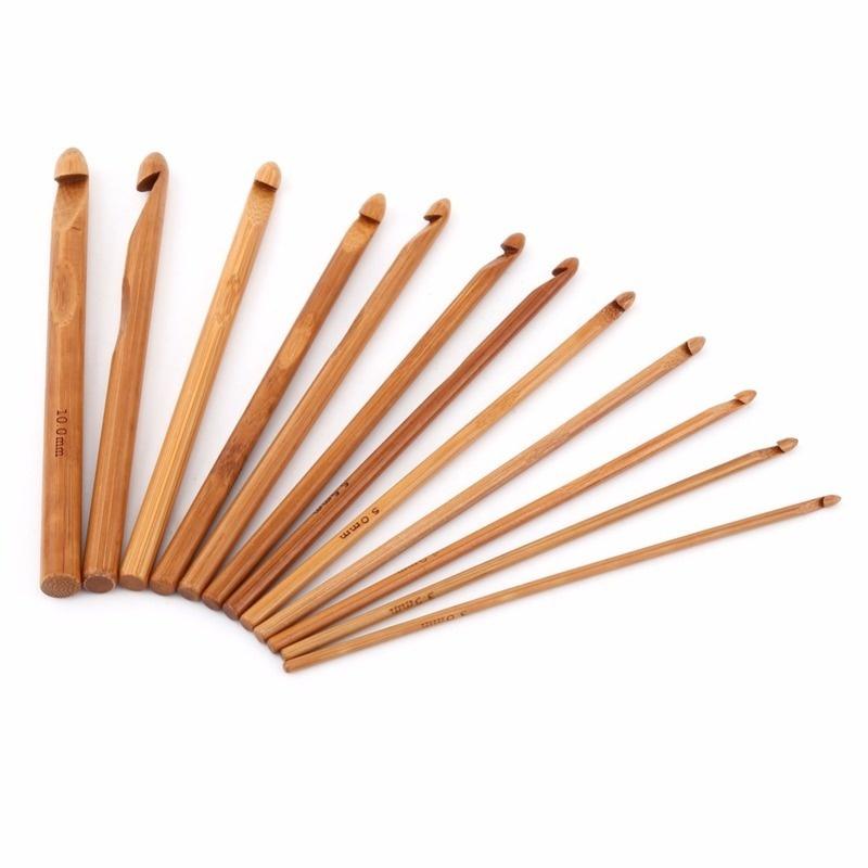 20pcs/set Crochet Hook Steel Knitting Needles Knit Bamboo Handle Needles Circular Knitting Needles Bamboo Knitting Needles