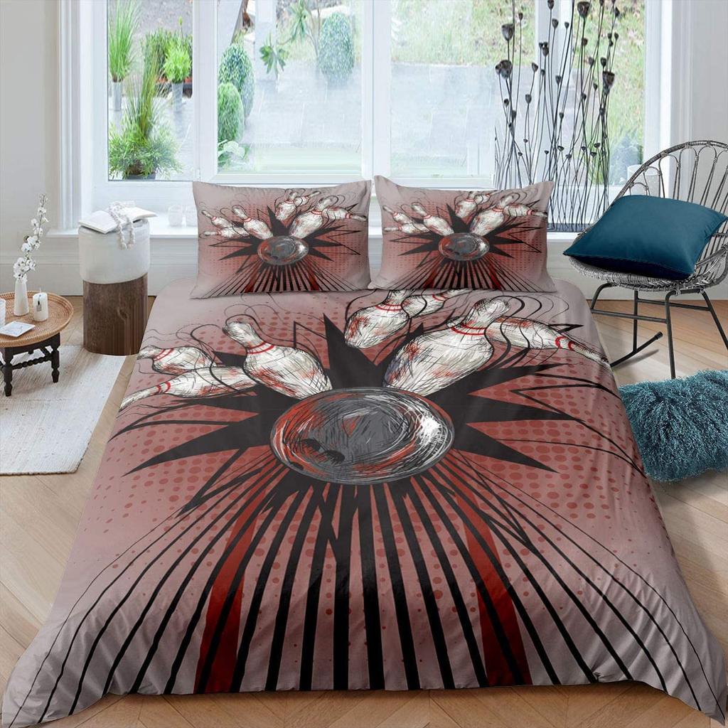 Bowling Bedding Set, Sports Games Comforter Cover Twin Full Size For Kids Boys Girls Children Confetti Colorful Duvet Cover Set