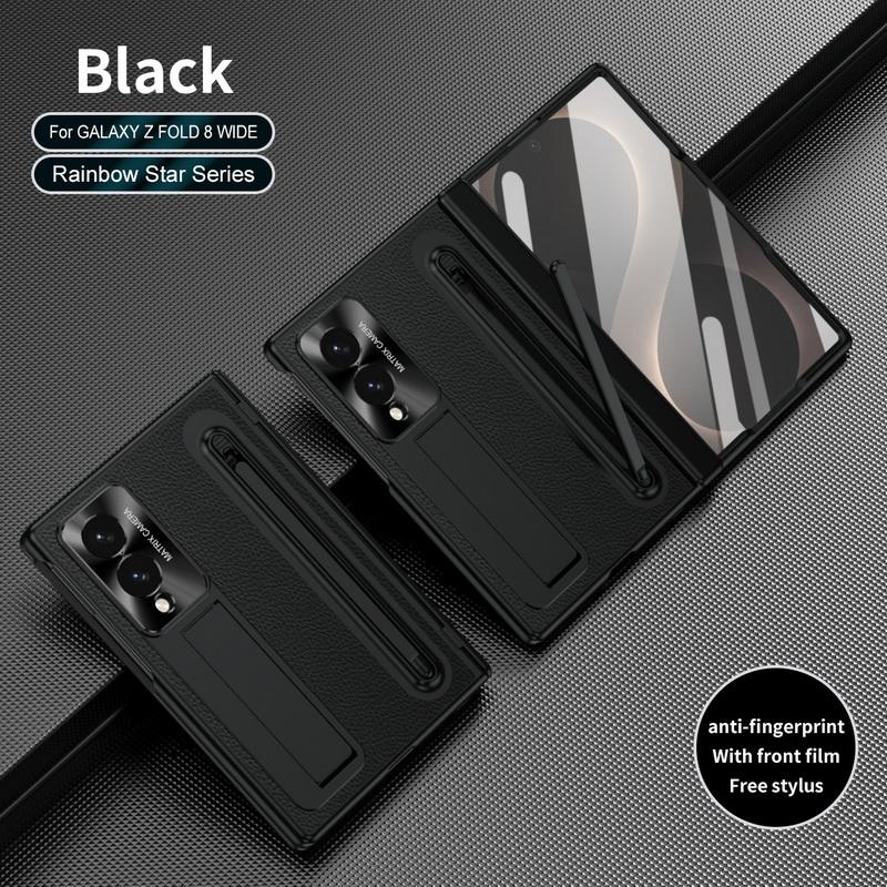 Plating Leather Phone Case For Samsung Galaxy Z Fold 8 Wide 7 6 5 4 TriFold Luxury Hidden Bracket Cover with Pen Slot & S Pen Screen Protector Film
