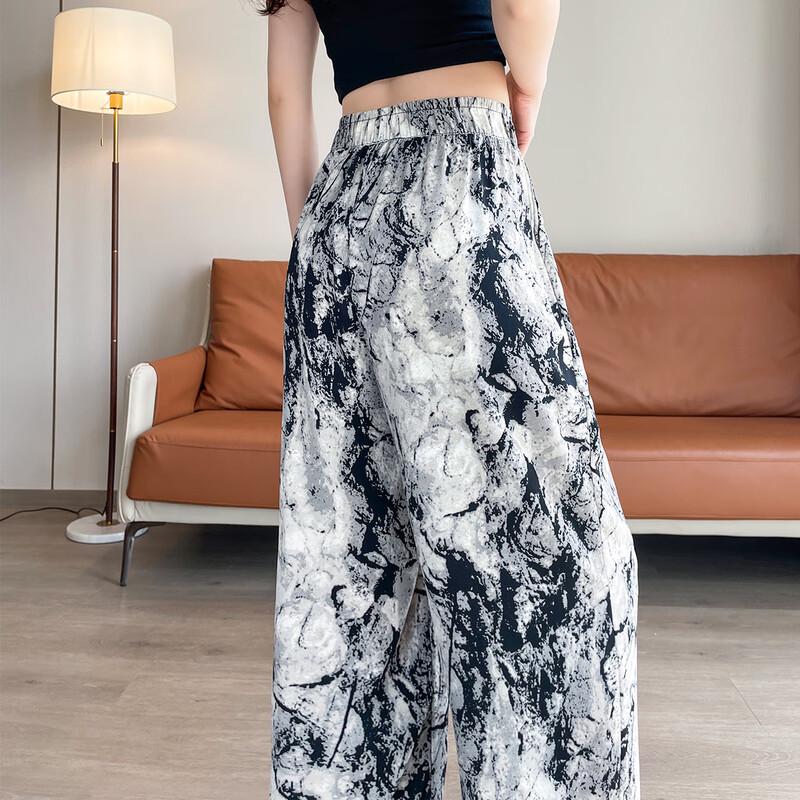TonLion 2025 Women s Ink Print Tie-Dye Loose Wide-Leg Trousers M