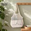 Canvas Shopping Bag, Mesh Splicing Large Capacity Tote Bag, Reusable Washable Canvas Grocery Bag, for Shopping And Daily Use