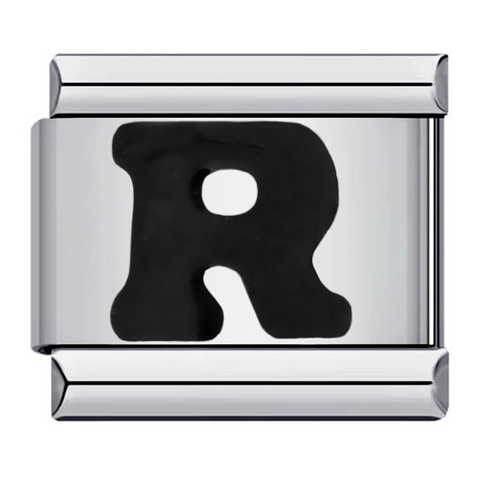 Glaze Black 26 English A-Z Letters Italian Links Charm Fit 9mm Stainless Steel Women Men Bracelet DIY Making 2025 Jewelry