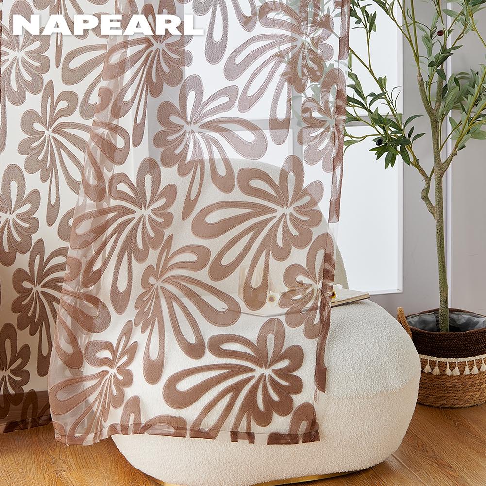 1 ks NAPEARL 10% zatemňovací tyl Jednoduchý a všestranný európsky žakárový priehľadný záves do kuchyne, obývačky, spálne, balkóna, okna, bytových dekorácií