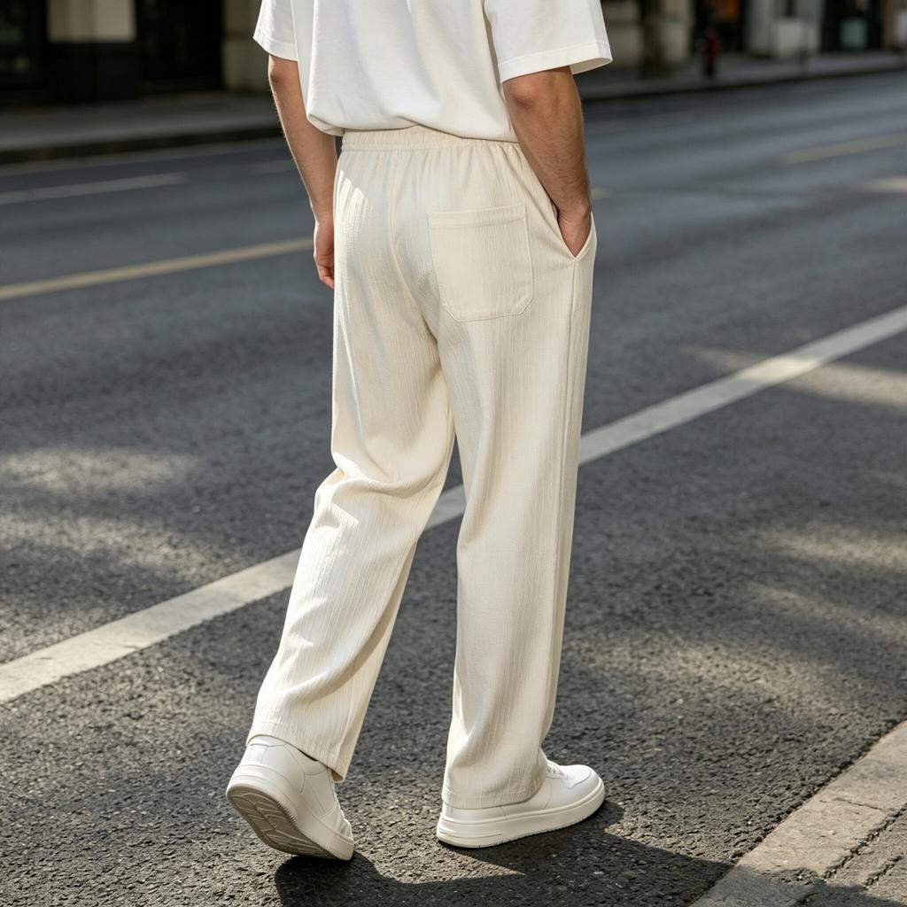Men's Drawstring Loose Fit Casual Pants with Texture - Lightweight Breathable Athletic Joggers for Everyday Wear