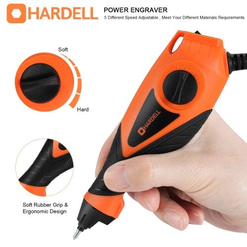 HARDELL Engraving Machine, 5-Speed ??Etching Power Tool with Soft Rubber Handle and Tungsten Carbide Steel Bits, Mini Multifunction Engraving Machine