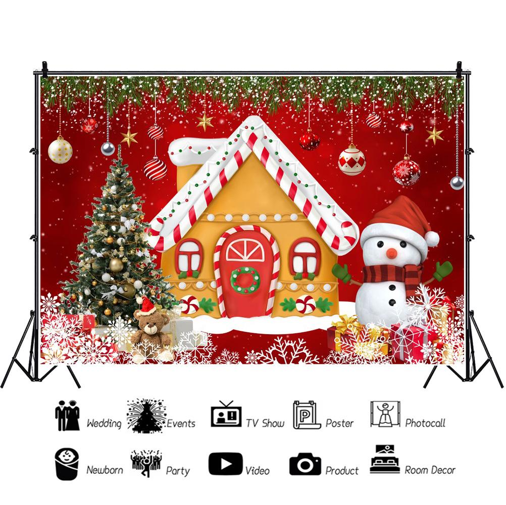 Christmas Photography Decor Backdrop Winter Snow Xams Tree Candy Gifts Snowman Santa Claus Family Party Photo Background Props