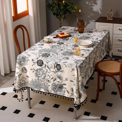 Nordische Quasten-Druck Ölabweisende Baumwollleinen-Tischdecke - Hitzebeständig für Zuhause & Essen