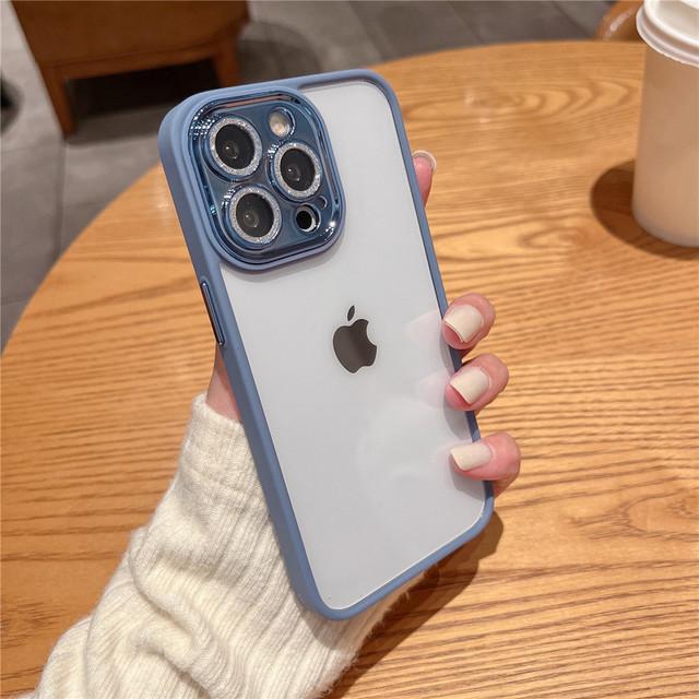 Purple Lens Glitter Diamond Clear Phone Case For Iphone 14 13 12 11 Pro Max Len Protection Plating Shockproof Hybrid Armor Cover
