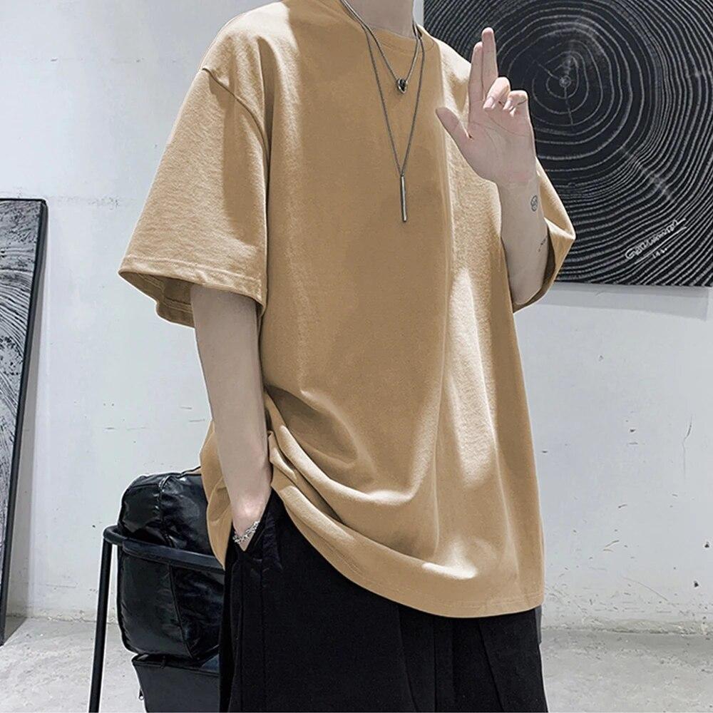 Maglietta estiva da uomo e da donna in 100% cotone, a maniche corte, ampia, casual, basica, girocollo, tinta unita, oversize
