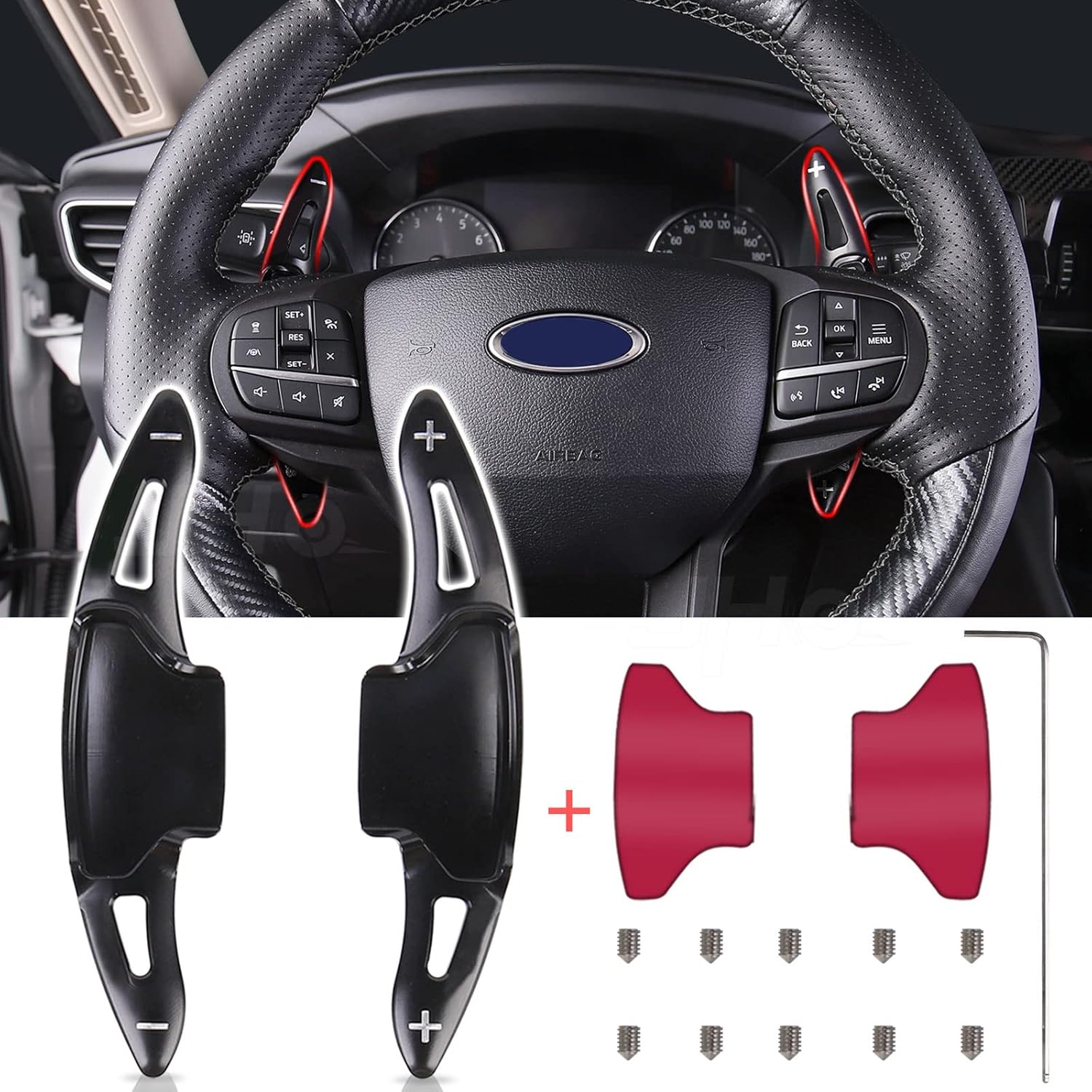 

JHO Car Steering Wheel Shifter Extension Paddle for Ford Explorer 2020 2021 Base XLT Limited Platinum Interior Accessories (red) чёрный