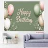 2D Olive Green Happy Birthday Backdrop for Rustic or Garden Themed Photoshoot